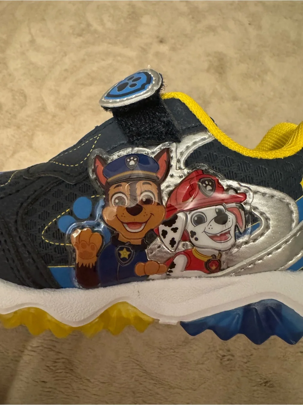 Paw Patrol Navy and Yellow Kids Sneakers with Paw Accent